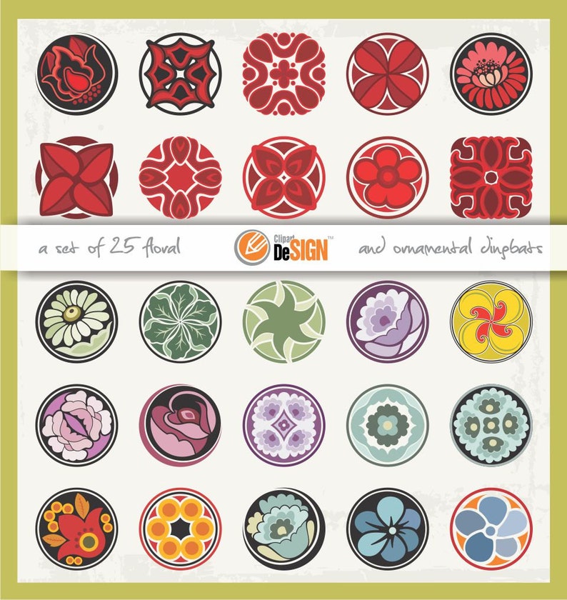 50 Floral Dingbats Vector Clipart Ornaments Flowers Design Etsy 日本