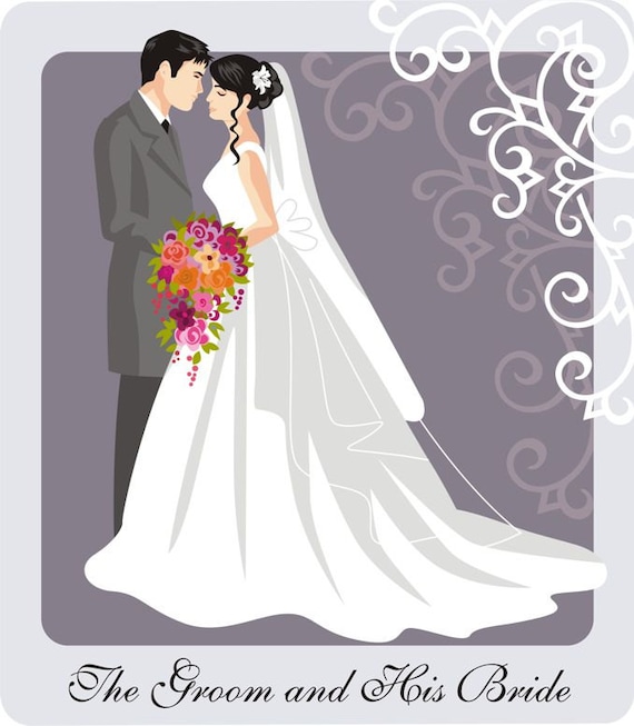 Wedding Couple Illustration and Clip Art with Scroll | Etsy