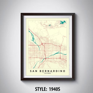 San Bernardino CA Map Print: Vintage Stil Büro Wandkunst