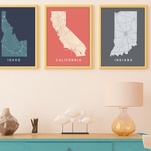 3 State Map Set - US State Print - Wall Art - Choose 3 US States - Print Gift