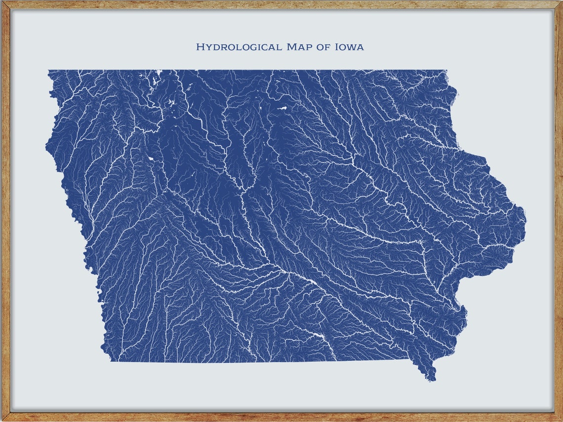 Iowa Rivers Map Poster: Hydrological Art Print - Etsy
