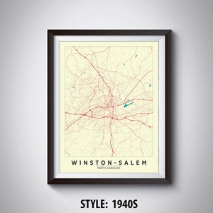 Map of Winston-Salem, NC - Winston-Salem Map - Winston-Salem Poster - Office Décor - Wall Art - Travel Map - Winston-Salem Travel Map
