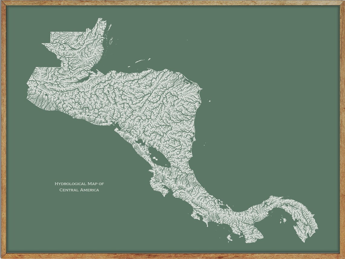 Central America Hydrological Map Of Rivers And Lakes Central Etsy