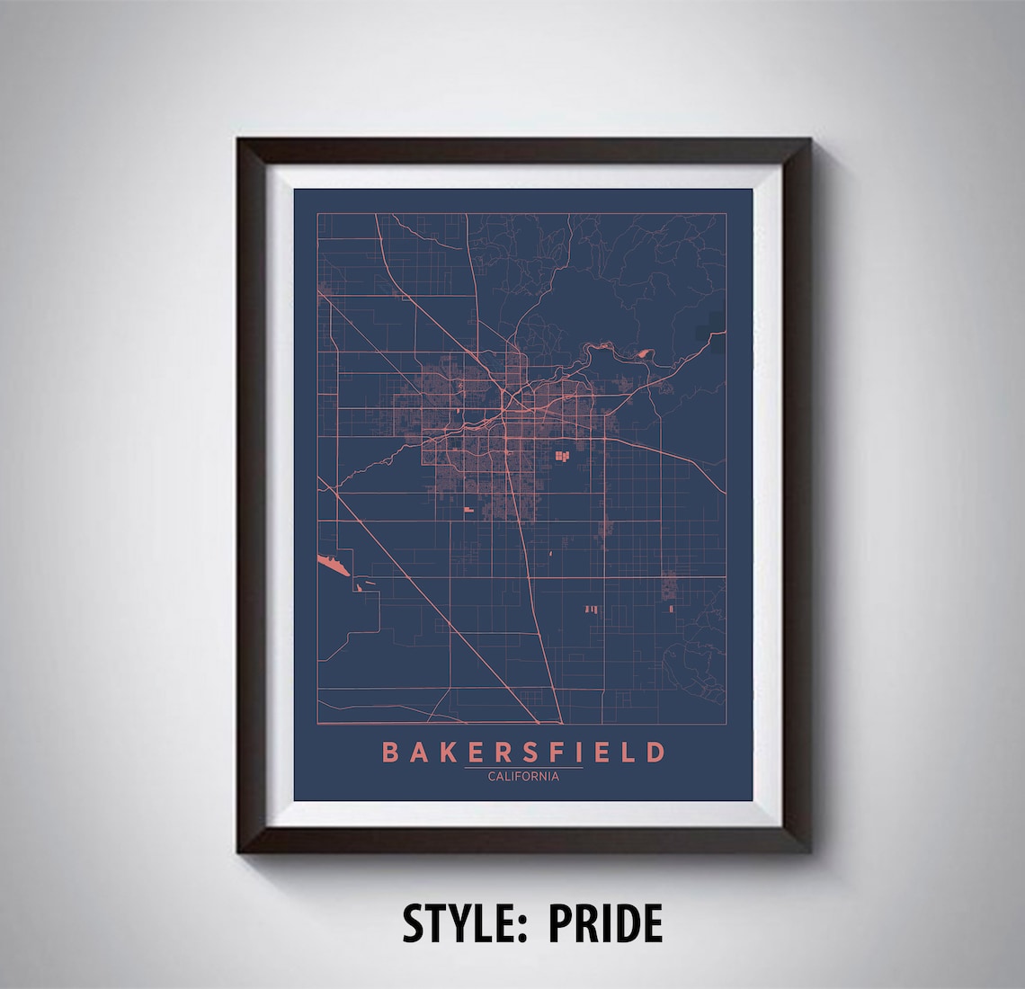 Map of Bakersfield CA Bakersfield Map Bakersfield Poster Etsy