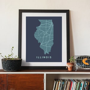 Illinois State Map Art Print: Rivers, Roads, Metro Areas