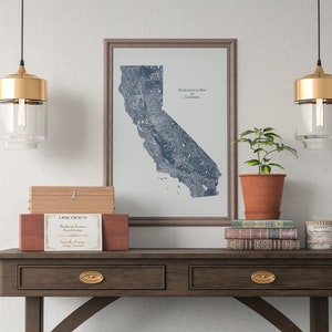 Mapa hidrológico de ríos y lagos de California, póster de ríos de California