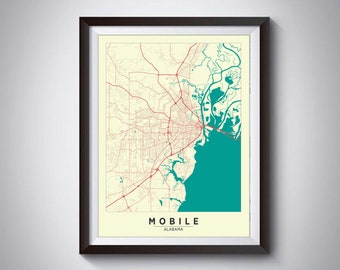 Impression d'art mobile carte de l'Alabama : décoration de bureau de style vintage
