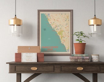 Orange County Coast Map Print: Retro Beach Poster, Framed