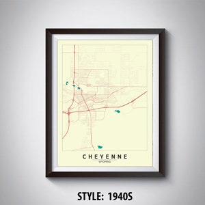 Carte de Cheyenne, WY - Cheyenne Carte - Cheyenne Poster - Décoration de bureau - Art mural - Carte de voyage - Cheyenne Carte de voyage