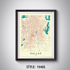 Map of Dallas, TX - Dallas Map - Dallas Poster - Office Décor - Wall Art - Travel Map - Dallas Travel Map