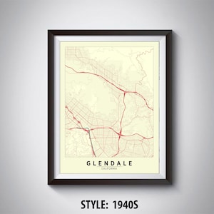 Glendale CA Map Art Print: Vintage Style Office Decor