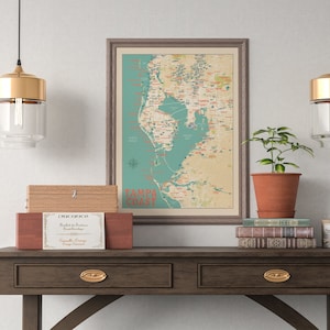 Tampa Coast Map - Tampa Map Print - Tampa Area Beaches Map - Poster retro kaart