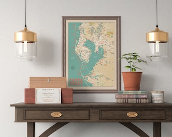 Tampa Coast Map Print: Retro Style  Poster