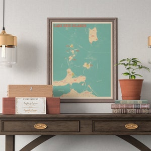 Lake Erie Islands Map - Sandusky Bay Print - Retro - Great Lakes Map