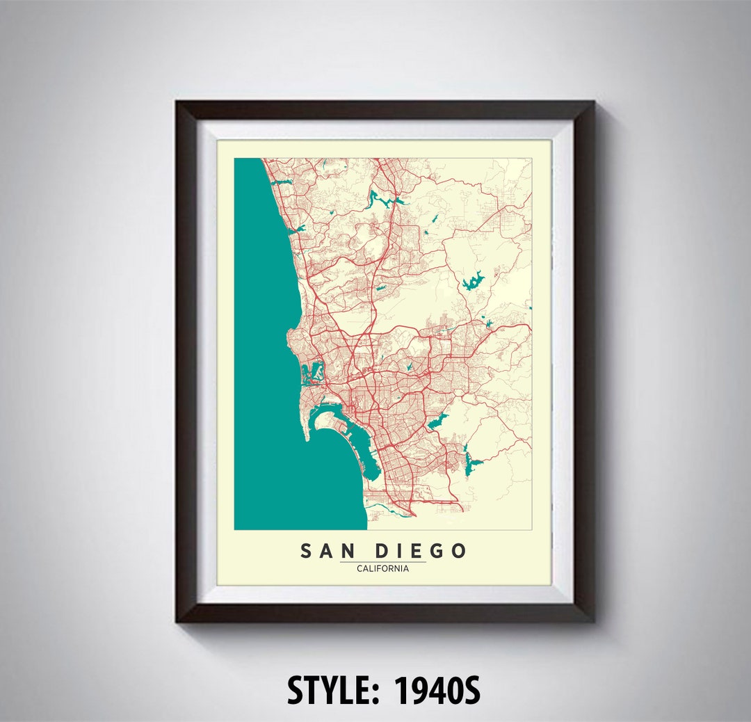 Map of San Diego, CA - San Diego Map - San Diego Poster - Office Décor