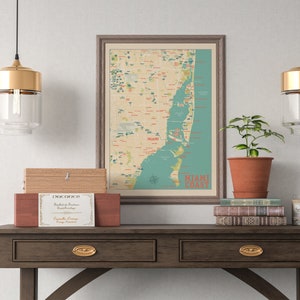 Miami Coast Map - Coast of Miami Map Print -  Miami Coast Map - Poster retro map