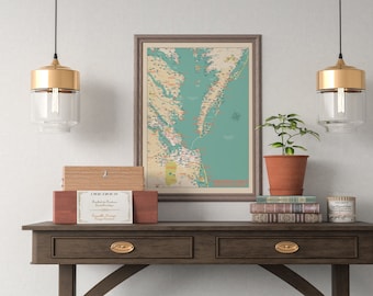 Virginia Coast Map: Retro Style Beaches Poster
