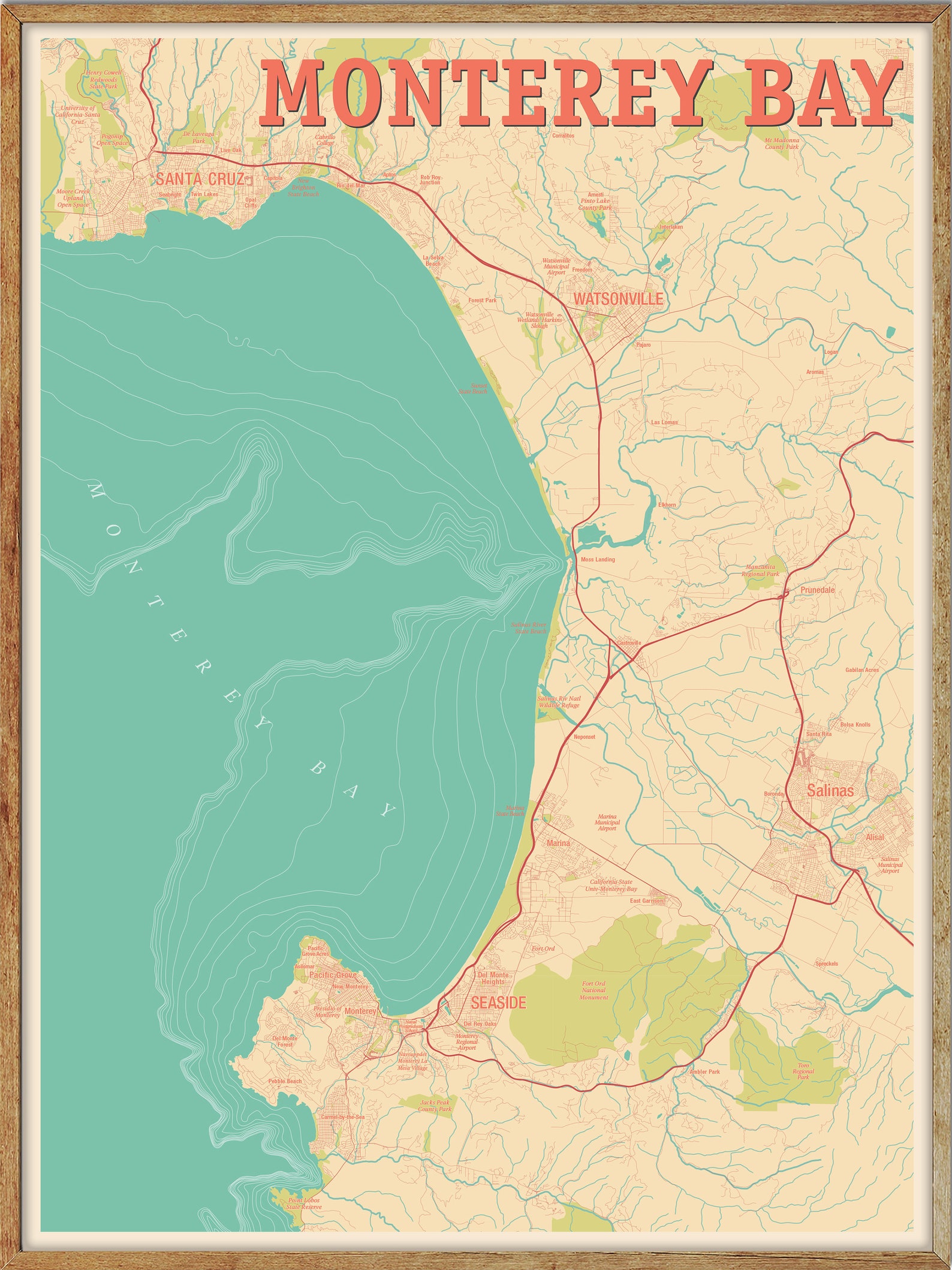 Monterey Bay Map Print Wall Art Monterey Bay California Etsy