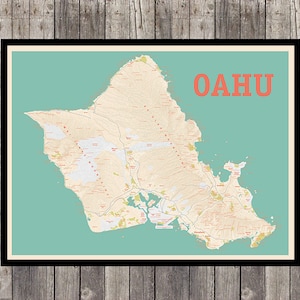 Oahu, Hawaii Island Map - O'ahu Gift Print Wall Art