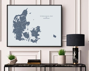 Denmark Hydrological Map of Rivers and Lakes, Denmark Map