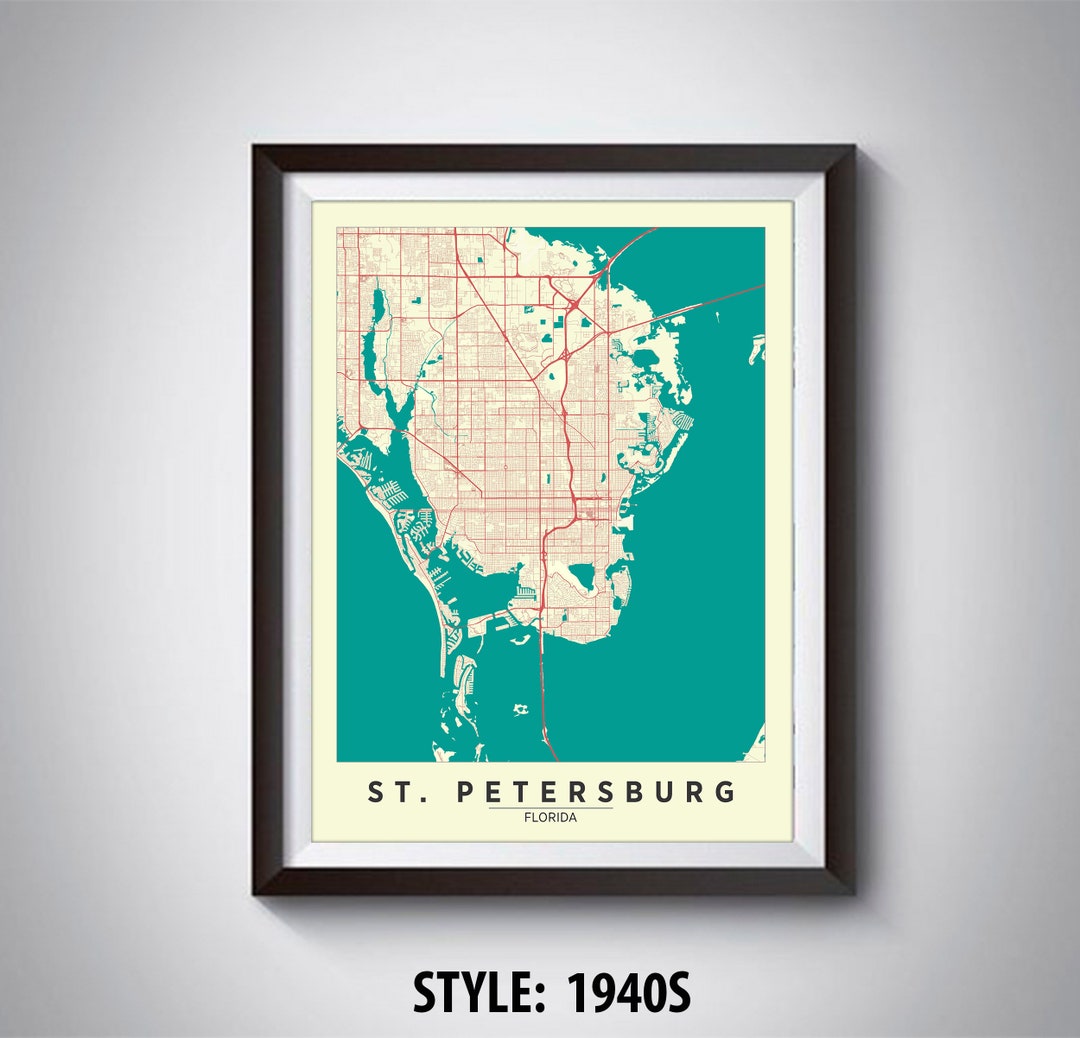 Map of St. Petersburg, FL - St. Petersburg Map - St. Petersburg Poster - Office Décor - Wall Art ...