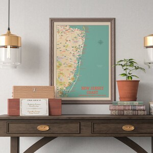 New Jersey Coast Map North - NJ Shore Print - Coast Beach Map - Poster retro map