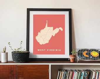 West Virginia Map Print: Rivers, Lakes, and Motorways