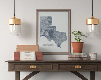 Colorado, New Mexico & Texas Hydrological Map of Rivers and Lakes, Rivers Poster Map