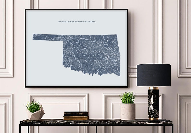 Oklahoma Rivers and Lakes Map: Hydrological Poster Print - Etsy