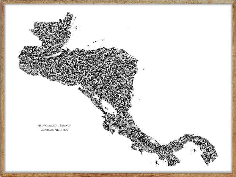 Central America Hydrological Map of Rivers and Lakes Central | Etsy