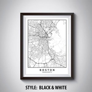 Boston Map Art Print: Modern Black & White Travel Poster