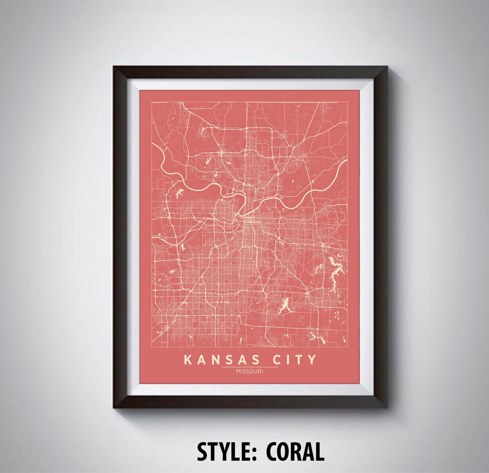 Map of Kansas City MO Kansas City Map Kansas City Poster Etsy