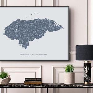 Honduras Hydrological Map of Rivers and Lakes, Honduras Rivers Poster Map