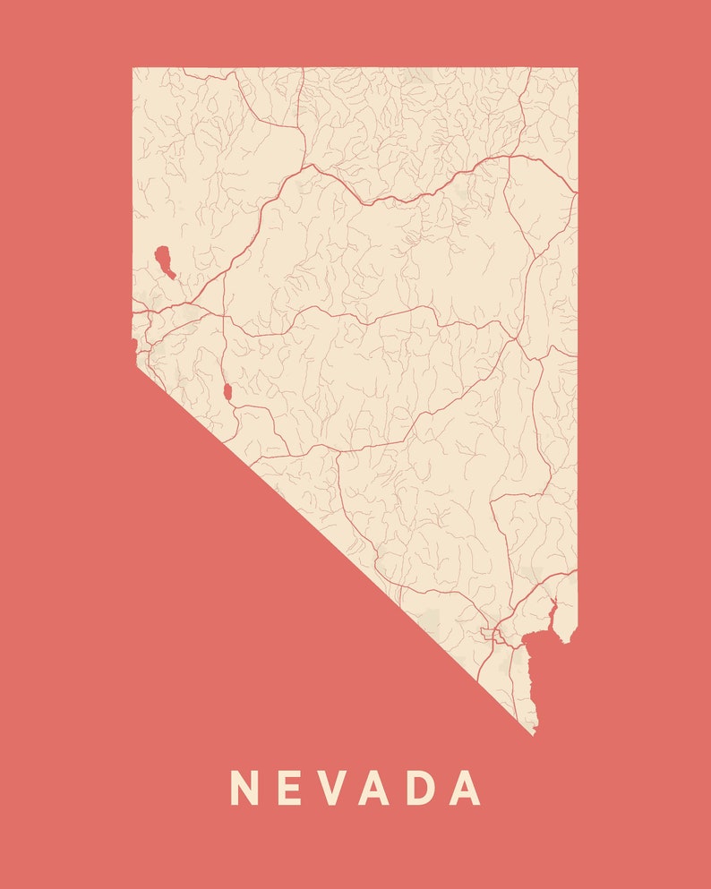 Nevada State Map Print Wall Art Nevada Print Etsy