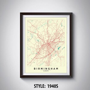 Karte von Birmingham, AL - Birmingham Karte - Birmingham Poster - Büro Dekor - Wandkunst - Reisekarte - Birmingham Travel Map