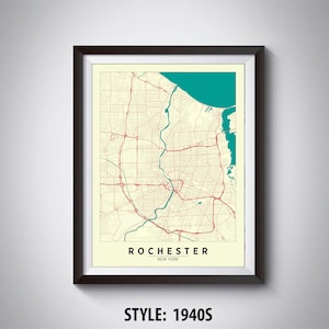 Map of Rochester, NY - Rochester Map - Rochester Poster - Office Décor - Wall Art - Travel Map - Rochester Travel Map
