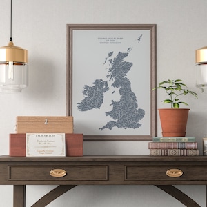 Hydrological Map of the UK and Ireland, Rivers and Lakes Print