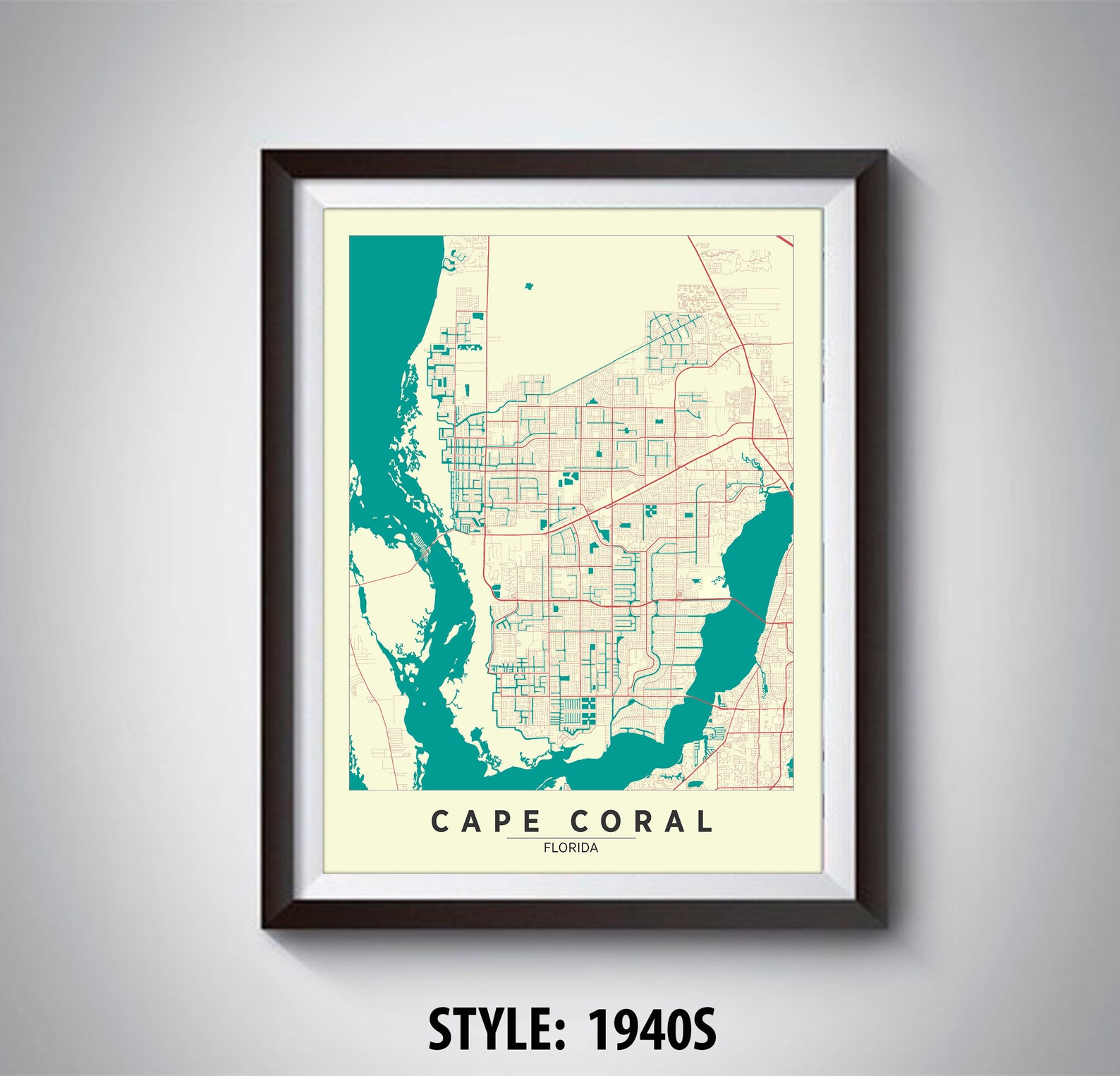 Map of Cape Coral FL Cape Coral Map Cape Coral Poster | Etsy