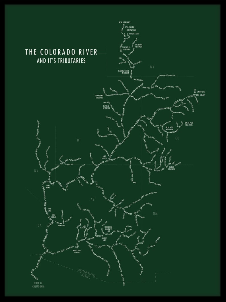 Colorado River Watershed Typographic Map Print - Etsy