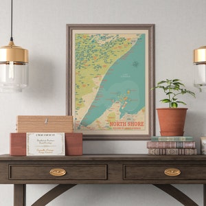 North Shore of Minnesota Map - North Shore Print - North Shore Beaches Map - Poster retro map