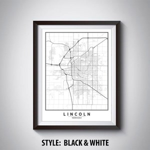 Map of Lincoln, NE - Lincoln Map - Lincoln Poster - Office Décor - Wall Art - Travel Map - Lincoln Travel Map
