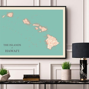 Hawaiian Islands Typographic Map Print, Hawaii  Islands, Wall Art