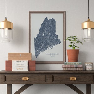 Mapa hidrológico de ríos y lagos de Maine, mapa de carteles de ríos de Maine