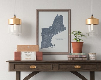 New England Hydrological Map of Rivers and Lakes, New England Rivers Poster Map