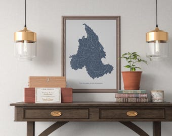Columbia River Watershed Rivers and Lakes Map: Hydrological Poster