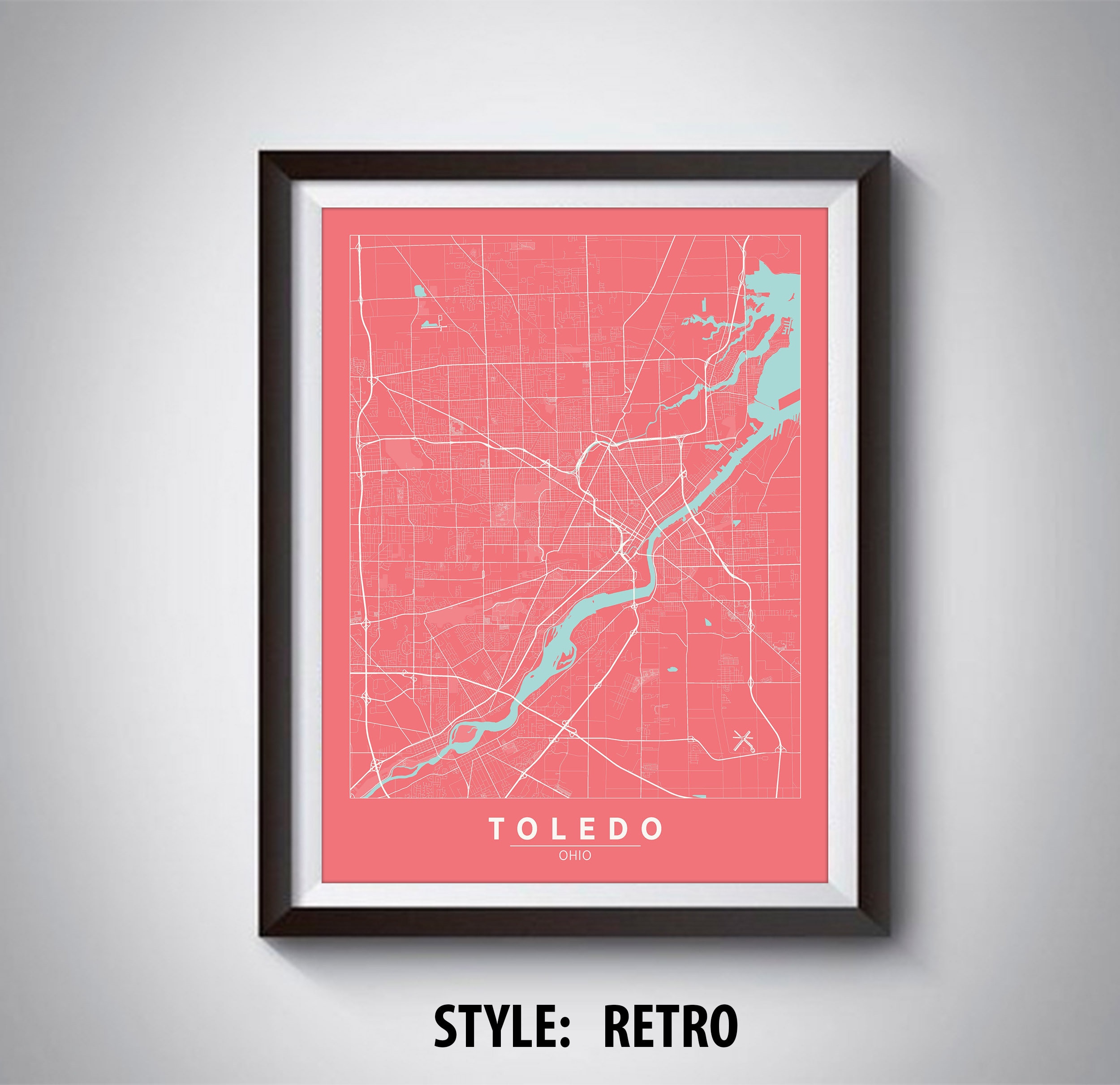 Map of Toledo OH Toledo Map Toledo Poster Office Décor Etsy