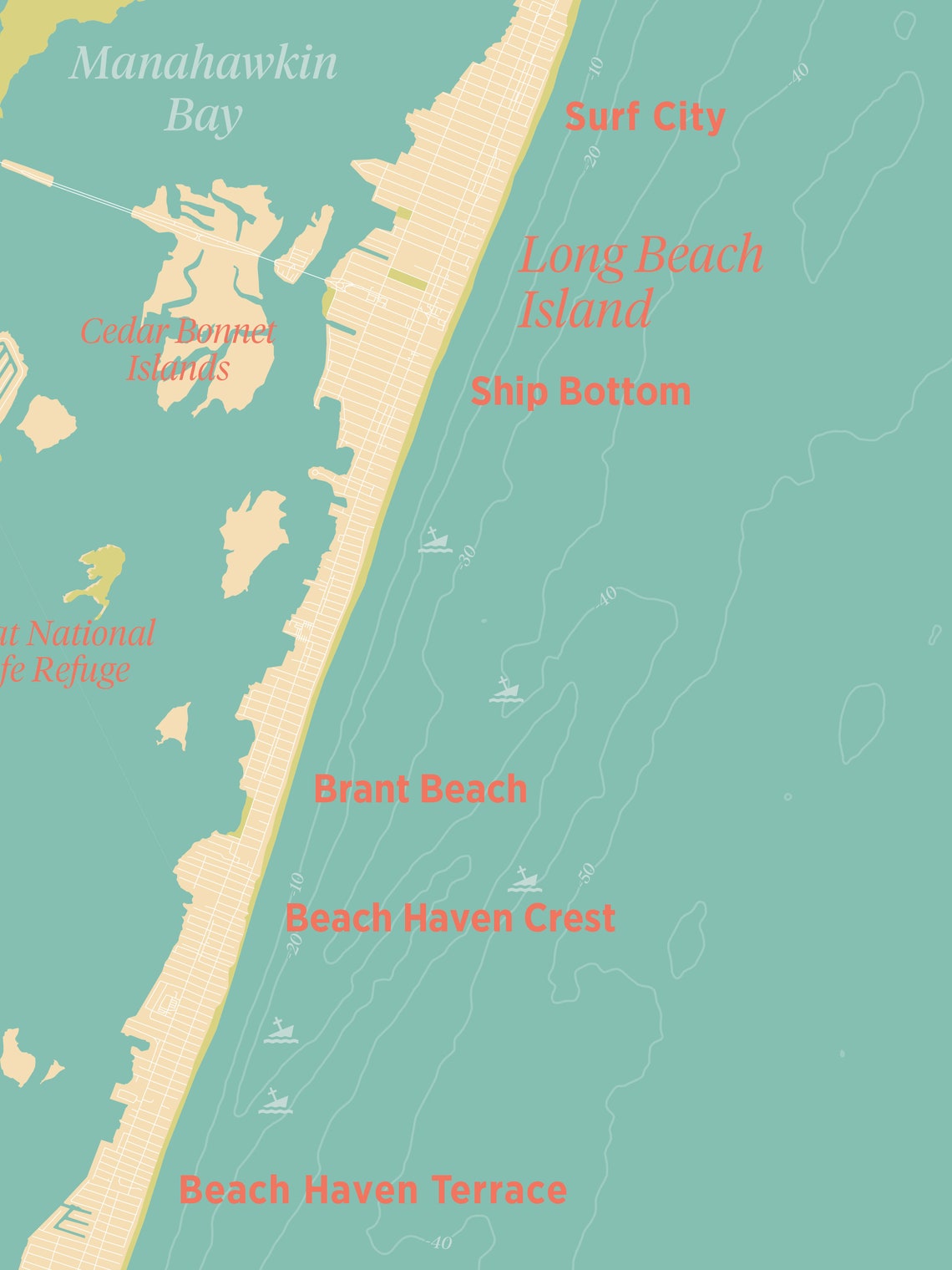 Long Beach Island Map LBI New Jersey Map Print NJ Beach Etsy