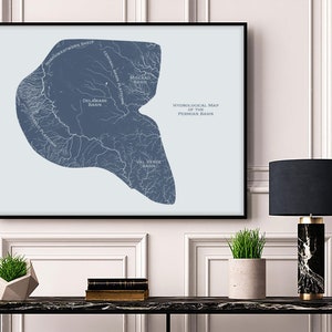 Permian Basin Hydrological Map of Rivers and Lakes, Permian Basin Texas Rivers Poster Map
