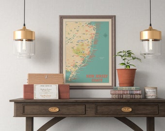 New Jersey Coast Map Print: Retro NJ Shore Poster