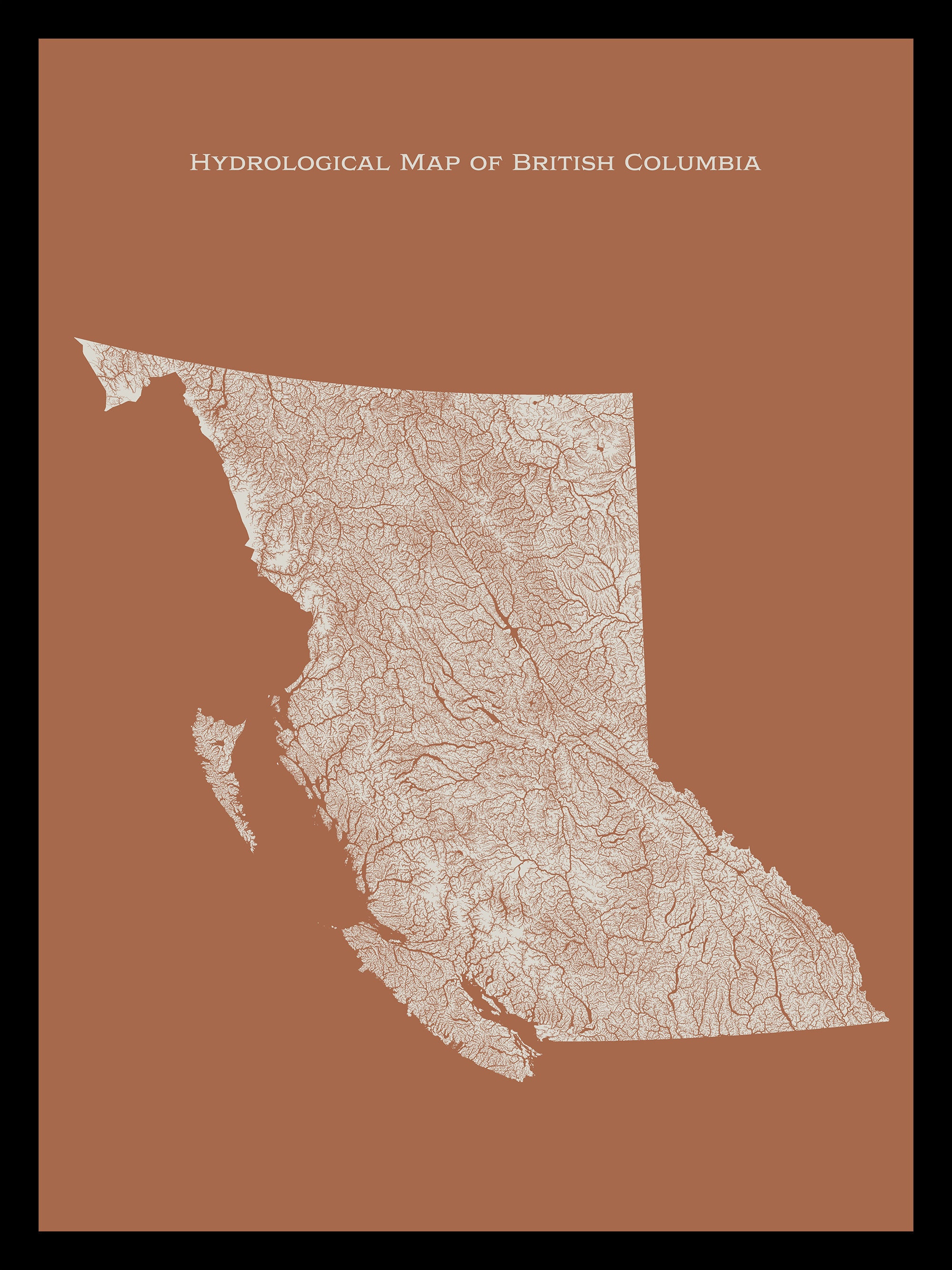 British Columbia Rivers and Lakes Map: Hydrological BC Poster - Etsy